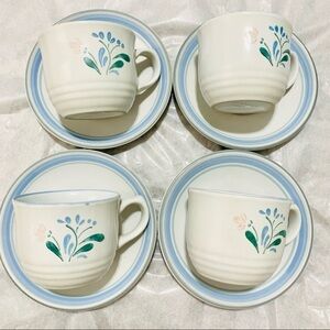 8 Pcs FASCINO BY YAMAKA JAPAN blue floral prints cup set stoneware